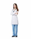 Full length portrait of smiling doctor with arms crossed isolate Royalty Free Stock Photo