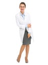 Full length portrait of smiling ophthalmologist doctor woman Royalty Free Stock Photo