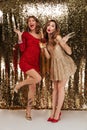 Full length portrait of two happy cheerful girls Royalty Free Stock Photo