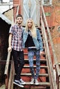 Full length portrait of two hipsters outdoor Royalty Free Stock Photo