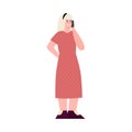 Full length portrait of woman with phone, cartoon vector illustration isolated. Royalty Free Stock Photo