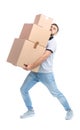 Full length portrait of young man carrying carton boxes Royalty Free Stock Photo