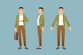 Full length portrait young Men in stylish clothes front side view millenial businessman Vector illustration