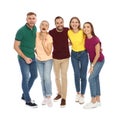 Full length portrait of young people laughing on white Royalty Free Stock Photo