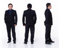 Full length 60s 50s Asian Senior man business executive manager, 360 front side back rear Royalty Free Stock Photo