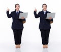 Full length 40s 50s Asian Senior Woman business executive manager, pointing finger up in Air Royalty Free Stock Photo