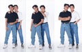 Full length of 20s Asian tanned skin men black hair hold together as Gay LGBT, wear shirt jeans Royalty Free Stock Photo