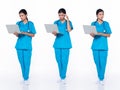 Full length 30s Asian Woman scientist surgeon Doctor, working hard thinking Royalty Free Stock Photo