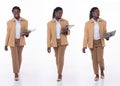 Full length 20s young African American Woman Financial Accountant, walking forward left right step