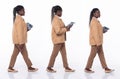 Full length 20s young African American Woman Financial Accountant, walking forward left right step