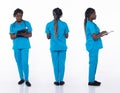 Full length 20s young African American Woman Medical Healthcare Nurse, 360 front side back rear Royalty Free Stock Photo