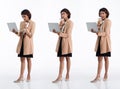 Full length 20s young Asian Business Woman businesswoman wear blazer skirt, thinking work hard Royalty Free Stock Photo