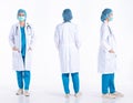 Full length 20s young Mix Race hospital Doctor Woman, 360 front side rear back view Royalty Free Stock Photo