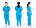 Full length 20s young Mix Race hospital nurse Woman, 360 front side rear back view Royalty Free Stock Photo