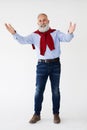 Positive mature bearded man showing greeting gesture Royalty Free Stock Photo