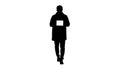 Silhouette Attractive man holding tablet with white key screen m