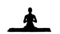 Silhouette Smiling woman yoga meditating sitting lotus, hands co Royalty Free Stock Photo