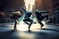 Full length shot of three young dancers dancing street-dance