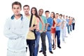 Full length side view of creative business people standing in row against white background Royalty Free Stock Photo