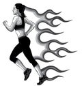 Monochromatic Full length side view portrait of young running girl, woman, female athlete, sketch vector illustration