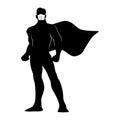 Full length of silhouette male superhero with surgical mask vector illustration sketch doodle hand drawn isolated on white