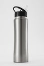 Full length silver color aluminium waterbottle. Royalty Free Stock Photo