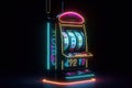 Full length slot machine neon light, concept Loss Gambling, created technology