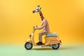 portrait of a cute giraffe riding a bike, created with Generative AI technology