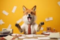 a cute panicking shocked fox manager, created with Generative AI technology