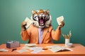 a cute panicking shocked tiger manager, created with Generative AI technology