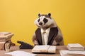 a cute raccoon working at office, created with Generative AI technology