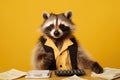 a cute raccoon working at office