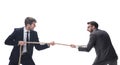 full length . two smiling businessmen pulling the rope. Royalty Free Stock Photo