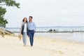 full length view couple walking on beach