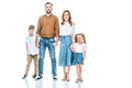 full length view of happy family with two kids standing together and smiling at camera Royalty Free Stock Photo