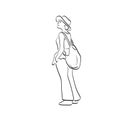 Full length of woman standing with backpack illustration vector hand drawn isolated on white background line art Royalty Free Stock Photo