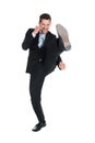 Businessman Kicking Over White Background