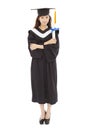 Full length young woman college graduation isolated