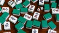 Full of Mahjong tiles on wood table background