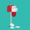 Full mailbox with envelope drop on the ground. Royalty Free Stock Photo