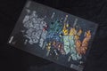 Full map of risk Game of thrones edition strategy board game in spaninsh with small figures dices and cards