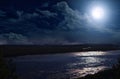 The full moon above a river