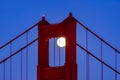 Full moon as seen through the north tower of the Golden Gate Bridge in June of 2022.
