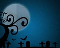 Full moon blue Night in Halloween day at graveyard. Royalty Free Stock Photo