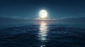 Full moon with blue Night sky and beautiful clouds reflection in sea landscape AI generated Royalty Free Stock Photo