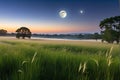 Full Moon Casting Soft Light Over a Meadow on a Clear Night: Long Grasses Gently Swaying in the Breeze