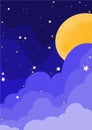 Full moon cloud and star on the night sky illustration background. Royalty Free Stock Photo