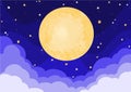 Full moon cloud and star on the night sky illustration background. Royalty Free Stock Photo