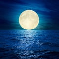 Full moon in clouds over water Royalty Free Stock Photo