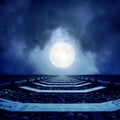 Full moon in clouds and railroad Royalty Free Stock Photo